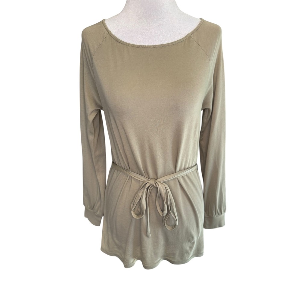 AG Adriano Goldschmied Olive Green‎ Tie Waist Long Sleeve Tunic Top Small